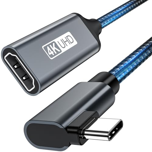 Adattatore USB C HDMI, Adattatore HDMI USB C 4K 90 Gradi(Compatibile con Thunderbolt 3) per MacBook Pro/Air, Pixelbook, Surface Go, iPad Pro, XPS, Huawei, Galaxy S9+