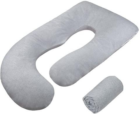 Schwangerschaftskissenbezug, J-Form (nur Kissenbezug), superweicher Kissenbezug, Ersatzbezug für Schwangerschaftskissen, mit großem Reißverschluss, passend für 140 cm Schwangerschaftskissen, Grau | Only Kissenbezug, superweich, großer Reißverschluss, passend für 140 cm Schwangerschaftskissen