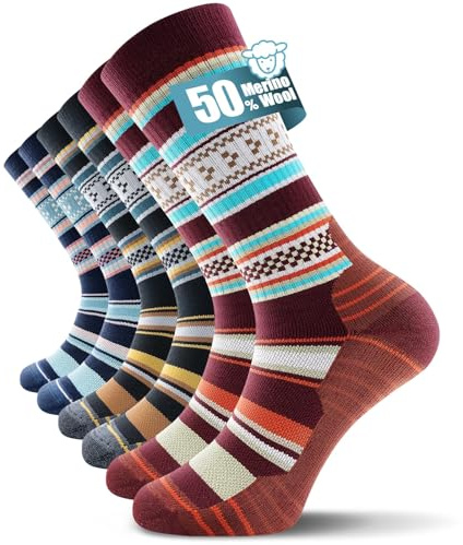 TANSTC Thermal Merino Wool Socks for Men & Women – Thick Warm Cushioned Crew Socks for Hiking, Walking, Work, Running, Skiing & Outdoor Sports, 3 Pairs
