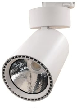 Glowster Foco de carril LED 24W, 6500K, 30º, 230V, blanco, hasta 3 vías encendidas; ideal para iluminar espacios comerciales y exposiciones.