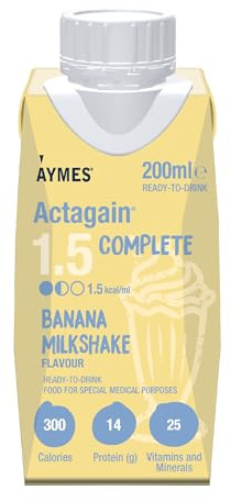 AYMES ActaGain 1.5 Complete - Banana Milkshake- 24 x 200ml | Complete Nutritional Drink, Ready-to-Drink, Ages 3+, Gluten Free & Vegetarian