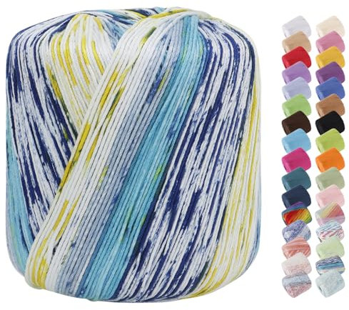 Uiopa Bunt Farbverlauf Baumwollgarn zum Häkeln, Handstrickgarn 1mm x 125m, 8-Fach Mehrfarbiges Häkelgarn Baumwolle Cotton Yarn für Schals, Hüte, Deckchen, Dekoration, DIY-Handwerk