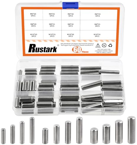 Rustark 60 Stück 12 Größen 304 Edelstahl Passstift Sortiment Kit M6 M8 M10 Zylindrische Regal Stützstifte Stift Zylinderstift Dübelstifte Regalstifte für die mechanische Fertigungsindustrie