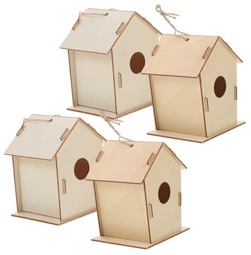 GLSTOY 4stücke Teiliges Diy Vogelhaus Bausatz Aus Holz Zum Bemalen Kreatives Bastelspielzeug Für Junge Mädchen Wetterfestes Einzigartiges Garten Fördert Fantasie Und Motorisch