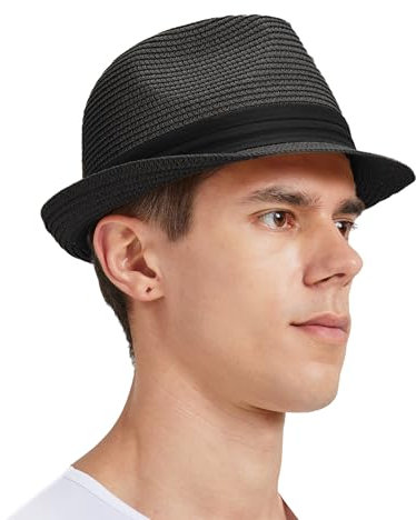 Zylioo M Trilby Fedora Strohhut für Kleinen Kopf,Stroh Sonnenhut Herren mit Roll UP Krempe,UV-Schutz Sommerhut Strandhut