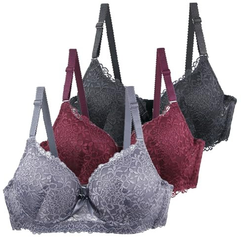 CSWH 3er-Pack BHS Damen mit Bügel Fraun Leicht & Atmungsaktiv Spitzen-BH Set mit verstellbarem Trägern Push Up Sexy BH Mädchen Weich Bequemer Y2K Unterwäsche Bra für Alltag