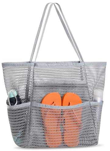 Haiane Strandtasche XXL Familie, Netztasche Einkaufstasche Mit Reißverschluss Innentasche, Faltbare Mesh Badetasche Damen, Saunatasche für Urlaub Sauna Sport Einkaufen Strand