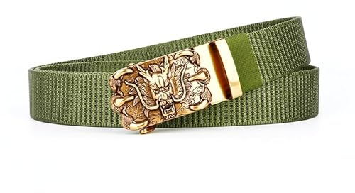 DUOMIYX Ceinture Men Metal Dragon Automatic Backle Belon en Nylon-Vert De L'Armée-110 Cm