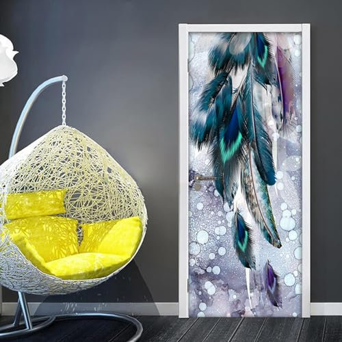 3D Türtapete Selbstklebend Tierfedern 80 X 200 Cm Diy Wandbild Pvc Wasserdicht Pvc Türtattoos Türposter Türaufkleber Fototapete Türfolie Für Tür,Wohnzimmer,Schlafzimmer,Küche Toilette-18382591467091