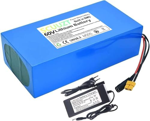 Ebike Batería 60V, 10AH 15Ah 20Ah 30Ah Batería De Bicicleta Eléctrica PVC Impermeable Paquete De Batería De Litio con Cargador para 250W 350W 500W 800W 1000W Motor 60V 10Ah,T