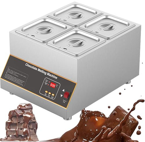 Bain-Marie électrique Pour Chocolat, Tempéreuse à Chocolat Commerciale 500 W électrique Pour Chocolat 12KG Fondoir à Chocolat Température Réglable 0-95 ℃ En Inox Alimentaire Pour Chauffer Beurre,4Tank