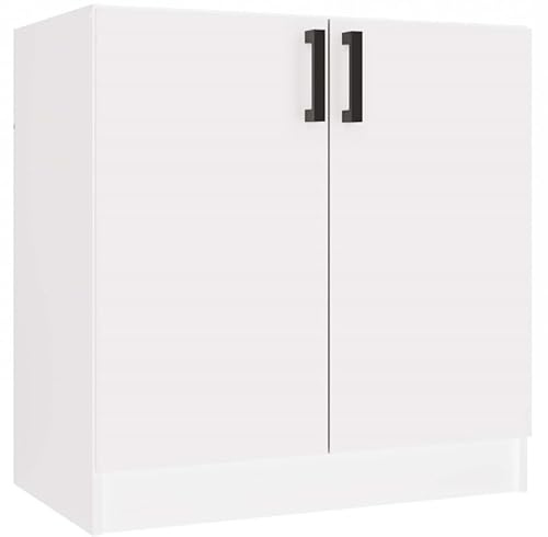 BDW Katia D-80 - Meuble de cuisine, 80 x 45,5 x 82 cm, blanc mat, 2 portes avec compartiment pour étagères, lavabo