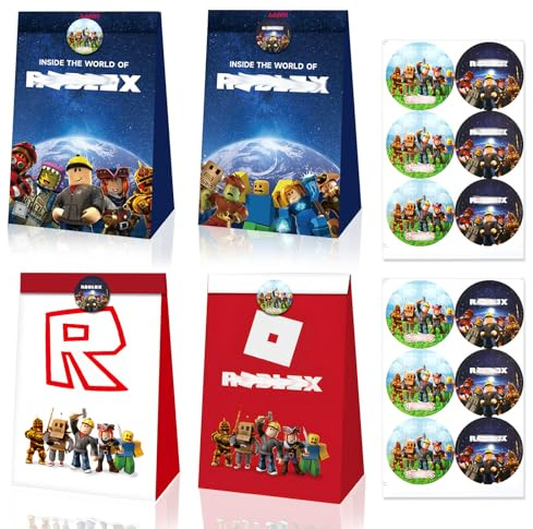 12 Stück Robl-x Geschenktüten für Kinder, Tüten Geburtstag mit 12 Aufklebern, Süßigkeiten Papiertüten Geschenktüte für Kindergeburtstag