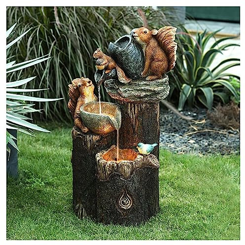 Fontana ad energia solare, statua decorativa da giardino con scoiattolo e anatra, paesaggio acquatico per esterni/interni, per paesaggistica, ecologica