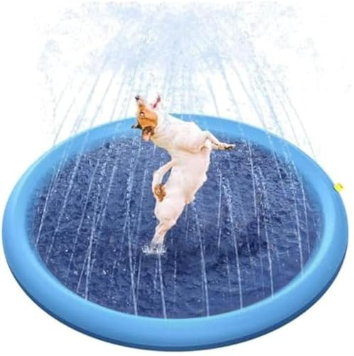 Heavy Duty Splash Pad for Dogs – Non-Slip Dog Water Play Mat for Large & Small Breeds – Portable Pet Cooling Mat with Sprinklers – Foldable Summer Backyard Water Toy for Dogs & Cats (blue,150cm/59in)