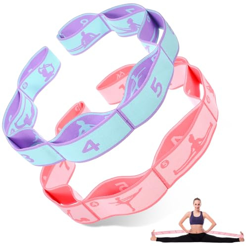 2 Stück Yoga Stretching Band,Hochelastischer Gurt Gymnastikband,Stretching Band mit 8 Schleifen,Fitness Stretch Gurt,für Pilates Tanz Gymnastik