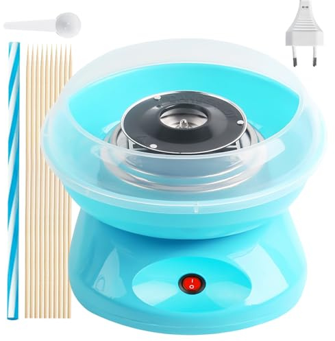 Macchina per zucchero filato, Retro Cotton Candy Machine 450 W, Macchina per zucchero filato, Macchina per la casa con misurino, bastoncini per caramelle in plastica, Dieci bastoncini (blu)