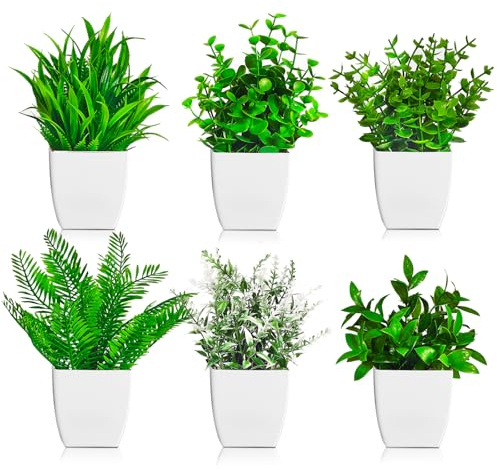 Aurinovellia 6 Pièces Plantes Artificielles Interieur, Fausse Plante Interieur, Plantes D'IntéRieur, pour Cuisine Salle de Bain Bureau Chambre DéCoration, Facile D’Entretien