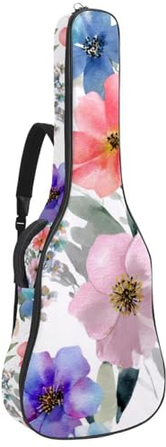 Gepolsterte Gitarrentasche, Motiv: Rosen, Blumen, nahtlos, gepolstert, schützende Akustikgitarre, Gigbag für E-Bass, Konzertgitarre, Blau und Lila, Mehrfarbig 02, 42.9x16.9x4.7 in, Lässiger