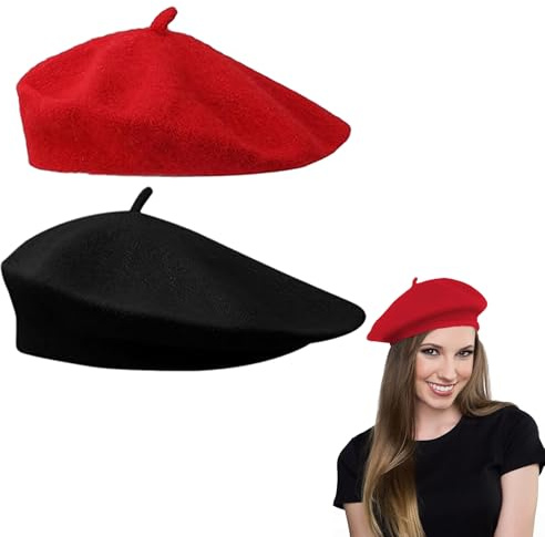 Baskenmütze Damen,2pcs Französische Damen Baskenmütze,Klassishe Künstler Barrett,Mode Basken,Barett Damens Wolle,Franzosen Mütze Barrett,Klassische Baskenmützes,Plain Französischer Damens Stil Barett