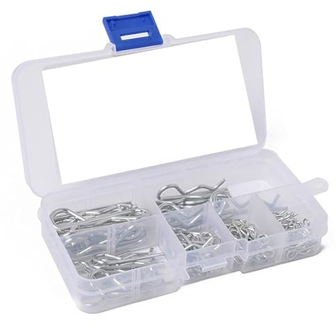 Clips R pour goupille d'attelage, assortiment d'épingles à cheveux, Goupilles de quincaillerie Goupilles fendues 100 pièces, Pince fendue, Clips R lisses avec conteneur de stockage pour système de ver