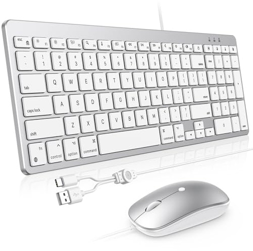 OMOTON Clavier et souris pour Mac, clavier filaire avec pavé numérique double interface (Type-C et USB), souris avec interface USB A compatible avec MacBook Pro/Air, iMac, Mac mini/Pro ordinateur