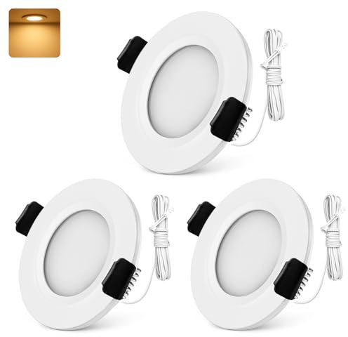 GeyouLux 3x LED Einbaustrahler 12-24V DC, Weiß, 3W, 3000K, Loch 58-62 mm | 300LM, Warmweiß, IP44, 2m Kabel, Aluminiumgehäuse, für Wohnmobil, Boot, Bad, Küche, nicht dimmbar