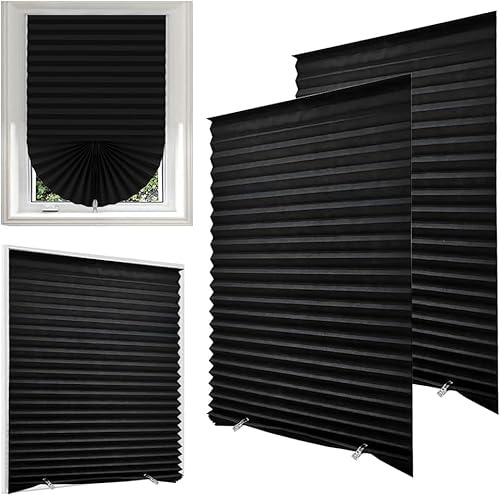 Jonuin 2 Pack Temporary Blinds, 90x180CM No Drill Stick on Blinds, Easy to Cut and Fit Self Adhesive Blind for Windows, Doors, Kitchen, Bathroom, Bedroom Blackout Thermal (Black-blackout, 90x180cm)