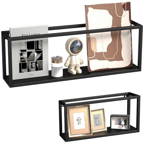 HOMCOM Wandregal 2er-Set Schweberegal aus Stahl für Wohnzimmer Schwarz | Wandboard, Regalbrett, für Küche