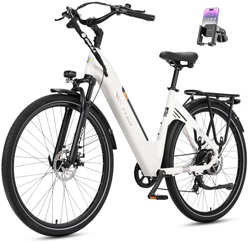 ttgo 28 Zoll E-Bike für Erwachsene, Elektrofahrrad 250W Motor 36V 18Ah Akku, 80–120 km Reichweite, 25 km/h City ebike mit 7-Gang Schaltung, LCD Display, E-Bike für Damen Herren, C3 SE (Weiß)