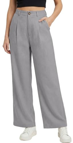 Muwodkdn Pantalon Femme Fluide Été Chic et Elegant Taille Haute | Léger Elastique Jambe Large Pantalon de Costume Femme Décontractée Travail Droit Pants Casual avec Poches