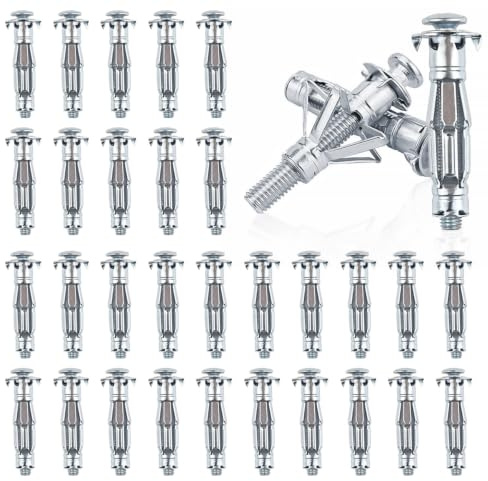 FONHREW 30 Pasadores Huecos de Metal M8x52mm Tacos de Metal para Cavidades, Tacos Anclajes Metálicos para Cavidades de Metals, Tornillos de Pétalos, Tacoss de Expansión para Placas de Yeso