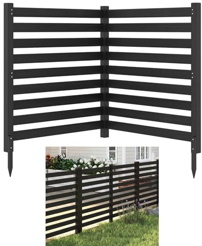 COSTWAY Gartenzaun 4-teilig, Zaun mit 6 Pfählen, 98 x 107 cm, Sichtschutzzaun aus Holz, Steckzaun Lamellenzaun, Tannenholz, freistehender Sichtschutz für Garten Terrasse (2 Pack,Schwarz)