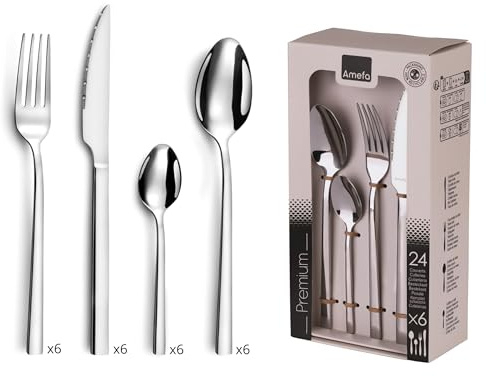 AMEFA - Coffret 24 couverts de table pour 6 personnes - Caractère - Acier inoxydable 18/0, Finition Brillante