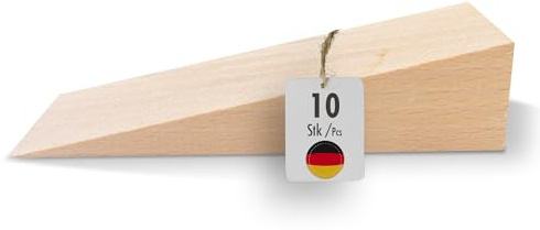 haggiy Hartholzkeil 10 STK Unterlegkeile Buche - Türstopper 125x45x30mm | Holzkeil Set, Buche Natur, Ideal für Möbel, Montage, als Türkeil und Möbelkeil DIY