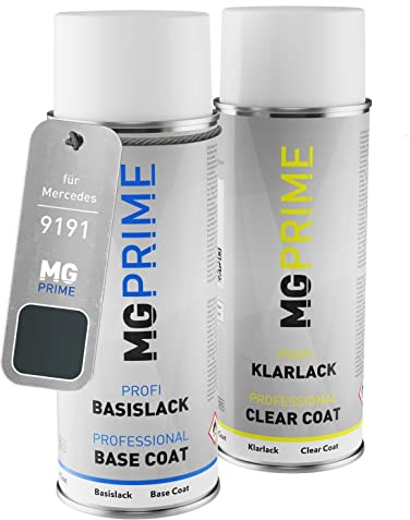 MG PRIME Billack Spray can set för Mercedes 9191/191 Kosmosschwarz Metallic/Cosmos Black Metallic Base coat klarlack spray can 400ml