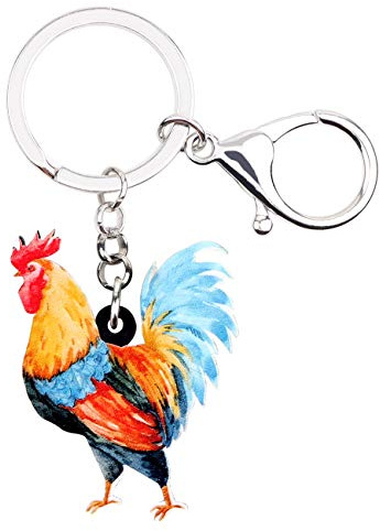 WEVENI DéClaration Acrylique Poulet Floral Coq Porte-clés Anneaux Bijoux de La Ferme pour les Femme Filles Sac Charmes Cadeaux