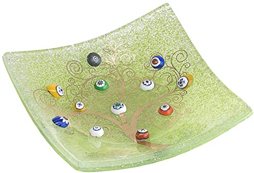 Sospiri Venezia Dekoteller - Ablageschale/Dekoschale aus Murano-Glas mit Lebensbaum und Murine, Handgefertigt, Geschenkidee für Zuhause und Eingangsbereich 9x9 cm