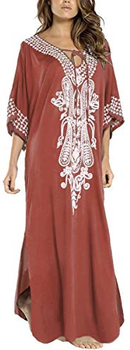 L-Peach Robe de Plage Longue d'été à imprimé Ethnique pour Femmes Kimono Maxi Kaftan Cover ups