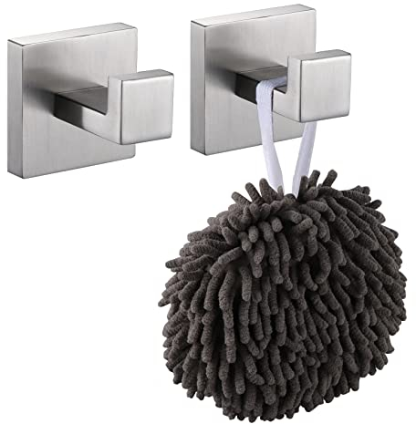 KOKOSIRI Crochet mural carré pour serviette de bain, peignoir, manteau, salle de bain, cuisine, garage, montage mural, acier inoxydable SUS 304, nickel brossé, B1010BR-P2