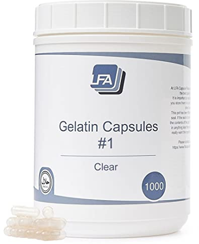 Capsules Size 1 - Clear Gelatin - 1000 Count - Pill Capsules Empty Fits Capsule Filling Machine Tray - Joined Beef Gel Caps Easy Snap for DIY Powder Supplement Pills - Certified Halal