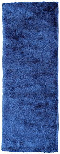 carpetfine Hochflorteppich Breeze Läufer Blau 80x400 cm | Moderner Teppich für Wohn- und Schlafzimmer