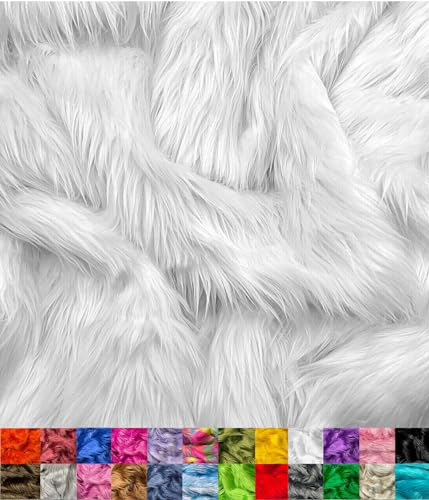 EOVEA Zotteliger Kunstfellstoff, 45,7 x 152,4 cm, Langflorfell, Kunstfell, weiches und flauschiges Bastelmaterial für Bastelarbeiten, Bekleidung, Kostüm, Teppich (weiß, halber Yard)