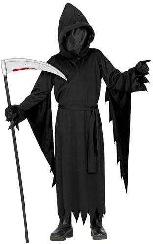 W WIDMANN MILANO Party Fashion - Set costume da mietitore per bambini | Costume da Grim Reaper con mantello, cappuccio, cintura e maschera con volto invisibile per Halloween e il Carnevale
