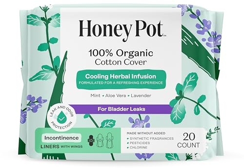 The Honey Pot Company - Herbal Panty Liners for Women - Organic Incontinence w/Wings - Infused w/Essential Oils for Cooling Effect - Postpartum Essentials - Feminine Care - 20ct