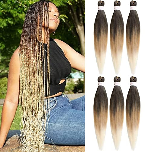 DT CHERYL Capelli Intrecciati Pre allungati Extension 6 Packs 66 cm Capelli Per Treccine Africane Yaki Hair Braid Extension Capelli Sintetici Uncinetto T27/613…