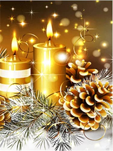 DIY 5D Diamond Painting Set für Kinder/Erwachsene Weihnachtskerze Diamant Painting Bilder Full Drill Kristall Stickerei Kreuzstich Kunsthandwerk für Home Wand Dekorationen Geschenk Square Drill25x30cm