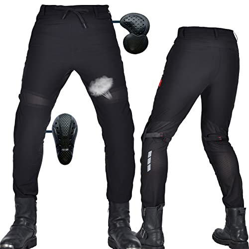 SHUOJIA Femme/Homme Pantalon de Moto Protection Moto Pantalon avec Tissu Respirant de Qualité Premium et Coussinets de Protection Amovibles pour Vélo de Course - Coupe Droite, Été (Black,XXS)