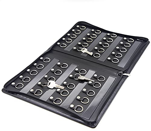 OFFIDIX Schlüsseletui aus Leder mit Reißverschluss, groß, tragbar, 40 Schlüsselhaken, Schlüssel-Organizer, Manager und Vermieter-Schlüsselhalter, Schlüsselschrank für Immobilienagent, Hotelmanager