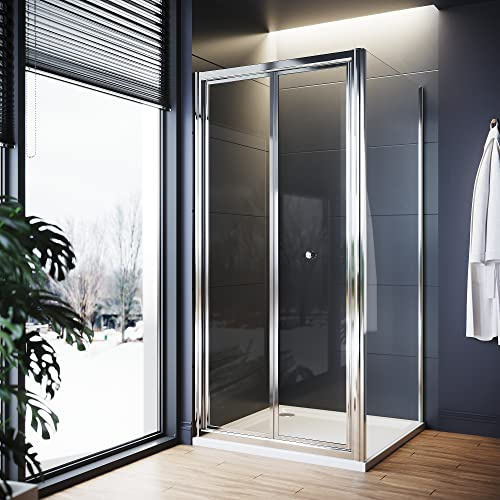 ELEGANT 700 x 700mm New Bifold Shower Enclosure with Magnetic Reversible Folding Shower Cubicle Door - Easy to Install